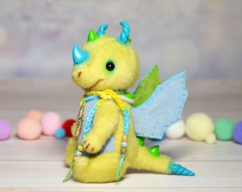 Handmade Mini Dragon Teddy | OOAK Fantasy Plush Dragon | Jointed Collectible Art Doll | Cute Pocket Dragon Gift | 4.1 Inch