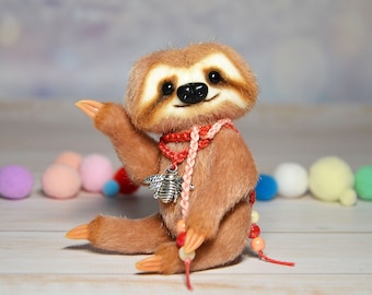 Mini plushie sloth toy art doll sloth toy for Blythe dolls