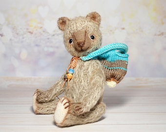 Teddy Bear Handmade Mohair Artist Bear OOAK Mini Jointed Teddy Bear Collectible Soft Plush Gift for Teddy Lovers