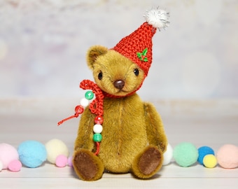 Art doll teddy bear toy mini plushie teddy bear ooak