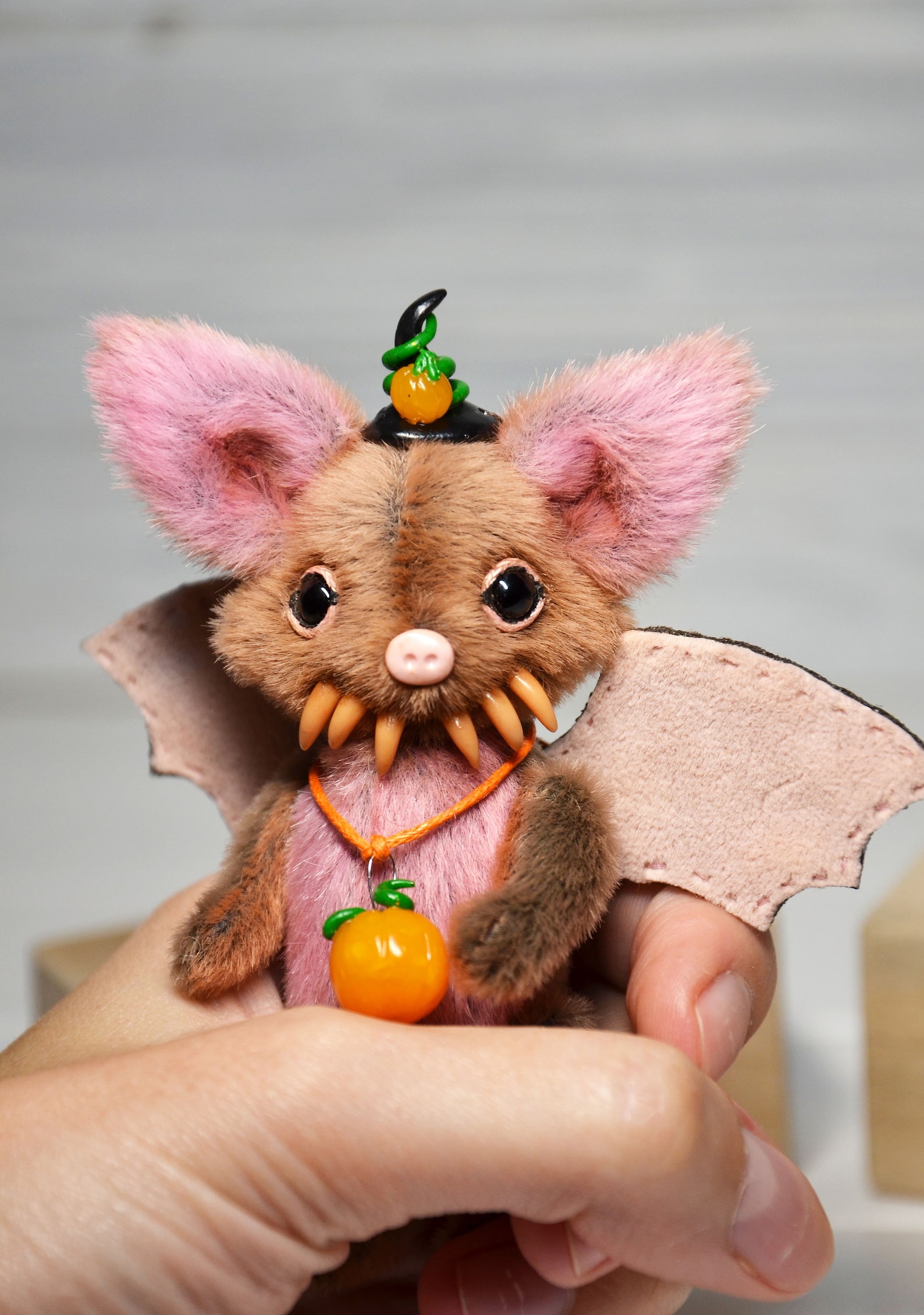 Halloween miniature bat toy ooak artist teddy bat for Blythe Etsy