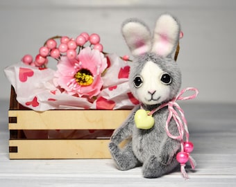 Handmade Mini Bunny Teddy, OOAK Artist Rabbit, Jointed Miniature Plush, Cute Pocket Friend, Collectible Gift, 3.9 Inch