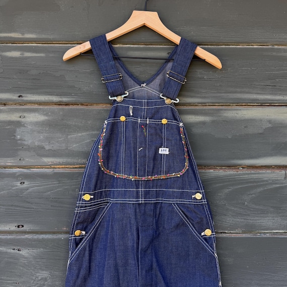 Vintage 1970s Lee Denim Overalls: Hand-embroidered Floral Trim