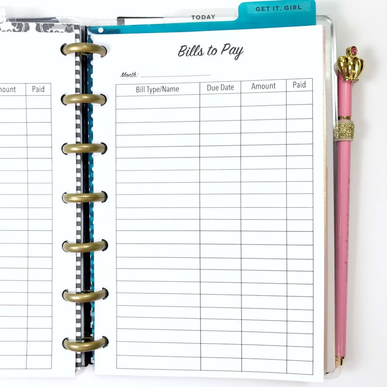 Mini Happy Planner 7 DISCS Bill Tracker Bill Pay Monthly Etsy