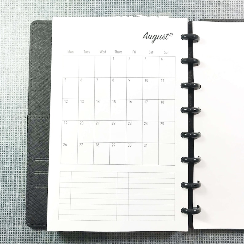 TUL Junior 2019-2020 Academic Calendar 8 DISCS ARC Dated Monthly Inserts Month on One Page