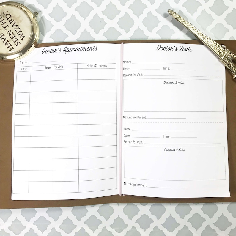 Traveler/'s Notebook Doctor Appointment Tracker Appointment Tracker Doctor Visits Doctor Log Doctor Notes Inserts