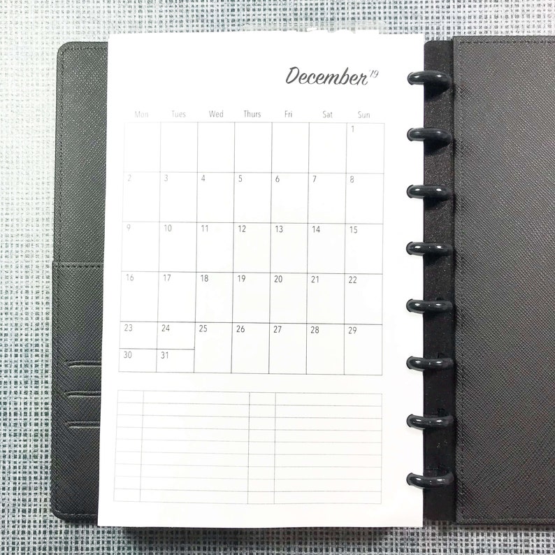 TUL Junior 2019-2020 Academic Calendar 8 DISCS ARC Dated Monthly Inserts Month on One Page