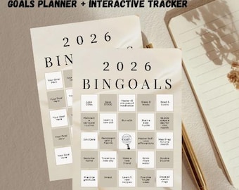 2026 Goals Bingo Kit | Modern Printable Dreams & Goal Planner + Interactive Tracker
