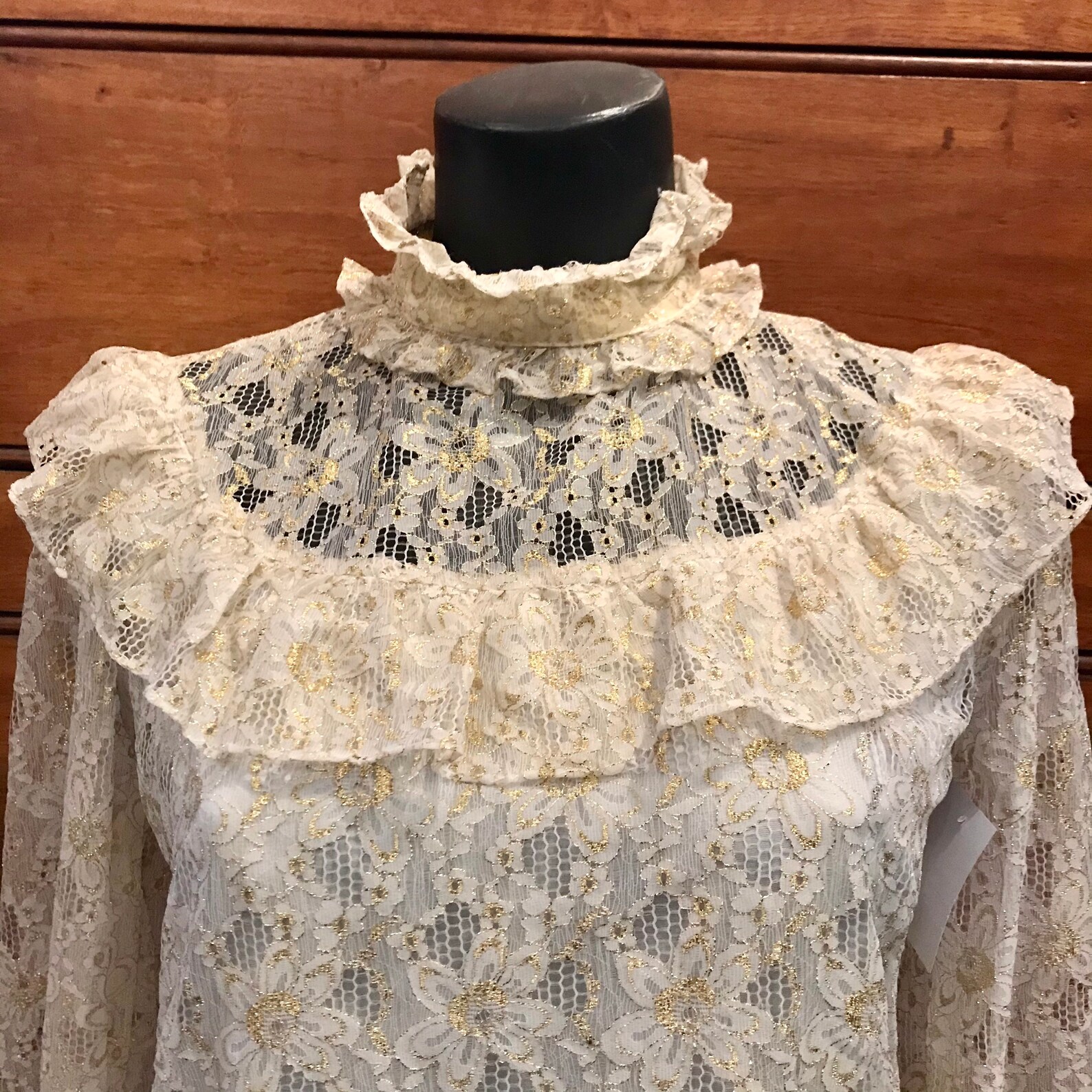 1980s pale gold lace pie crust collar blouse Etsy
