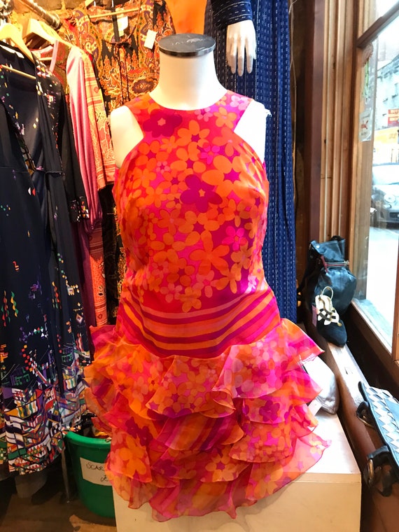 Glorious 1960s silk organza ruffled hem dress