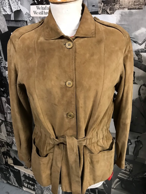 1990s tan soft suede belted jacket