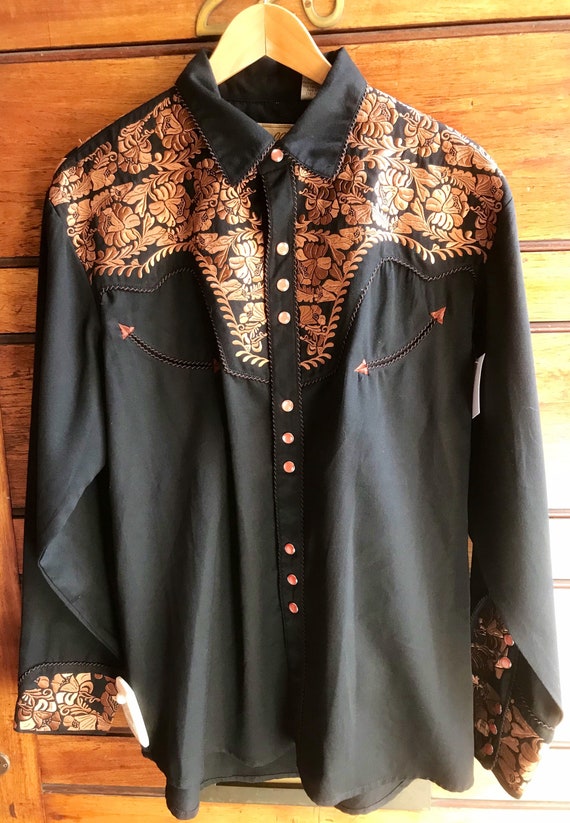 Black & Bronze Embroidered Western Shirt