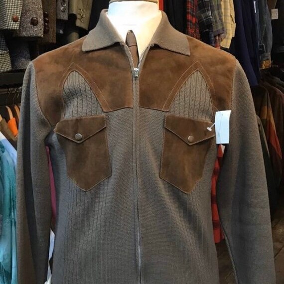 70s Mocha Wool / Suede cardigan