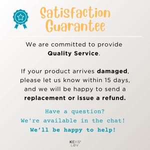 Pode incluir: Fundo branco com texto "Garantia de Satisfa&ccedil;&atilde;o". O texto promete servi&ccedil;o de qualidade e oferece substitui&ccedil;&otilde;es ou reembolsos para produtos danificados em at&eacute; 15 dias. Um distintivo turquesa com uma estrela est&aacute; no canto superior esquerdo.