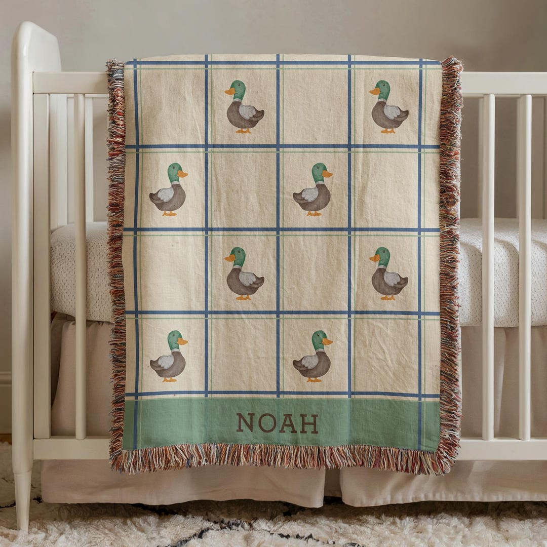 Personalized Nursery Decor Woven Blanket Mallard Duck Baby Blanket ...