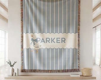Personalized Baby Blanket Lines Pattern Nursery Decor Goose Woven Blanket Custom Baby Name Shower Gift Newborn Nursery Lines Throw