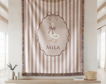 Personalized Baby Blanket Lines Pattern Nursery Decor Goose Woven Blanket Custom Baby Name Shower Gift Newborn Nursery Lines Throw