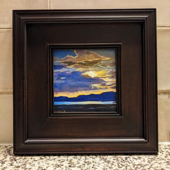 Sunset Over Dillion Reservoir, Original Oil on Board, 6x6 Mini Art