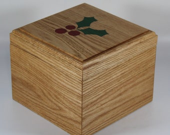 2311 Handcrafted keepsake red oak keepsake box with lift off lid