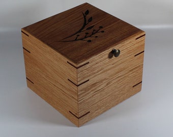 2214 Handcrafted keepsake box red oak with engraved African mahogany lid insert
