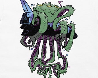 Alien space squid loves space shuttle, short-sleeve unisex t-shirt