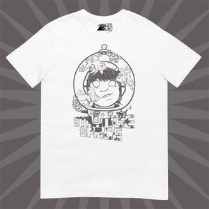 Astronauta y pez alienígena, versión de arte de línea gris Strange Space, camiseta unisex de manga corta
