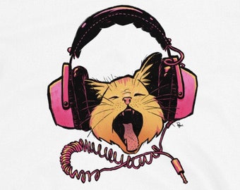 Cat wearing headphones - unisex tee