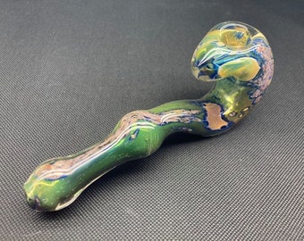 Shiny Green and Blue with Pink Cloud Spots Galactic Fumed Gandalf Sherlock Glass Pipe Smoking Bowl