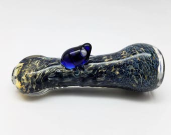 Blue Frit with Frog Buddy Glass Chillum One Hitter Pipe Bowl