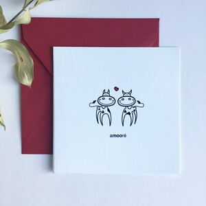 Cow, Moo, Amore Greeting Card for Love, Birthday, Valentines, Romance, Anniversary Punny