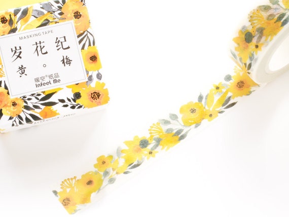 washi tape floral flowers yellow pretty
