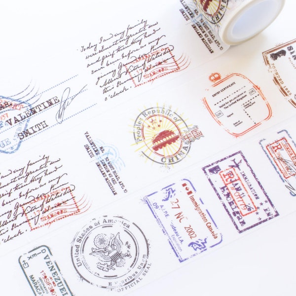 Watercolor Vintage Postal Stamp Wide Washi Tape 40mm/ Masking Tape/ Decorative Tape/ Retro Washi Tape