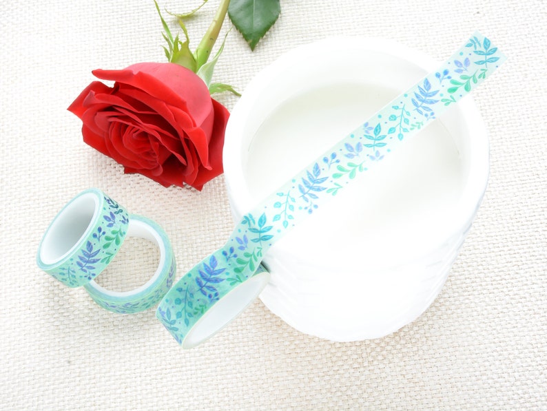 Summer Fresh Plant Green Washi Tape 15mm BOHO Washi Tape Leaves Washi Tape Spring Summer Washi Tape