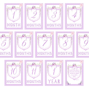 Cartes d'étape avec écusson fille, cartes d'étape mensuelles du grand millénaire, cartes d'étape florales, étape d'étape à carreaux lilas, carte de naissance biblique