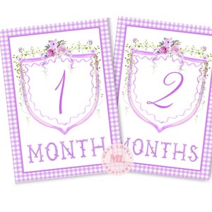 Cartes d'étape avec écusson fille, cartes d'étape mensuelles du grand millénaire, cartes d'étape florales, étape d'étape à carreaux lilas, carte de naissance biblique