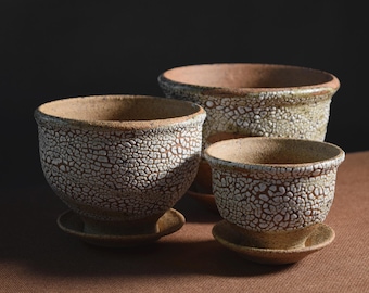 Handmade Super Crackle Planter with Saucer