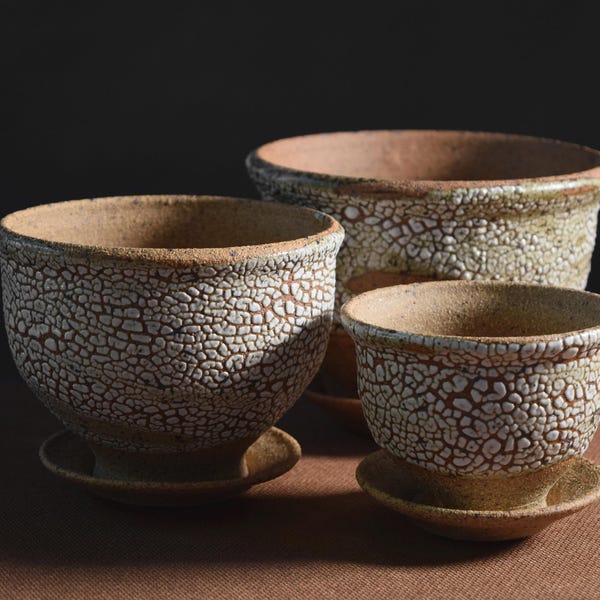Handmade Super Crackle Planter with Saucer