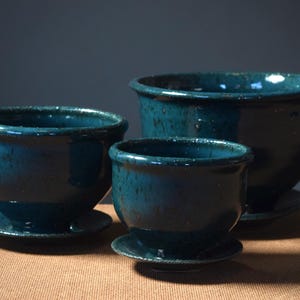 Handmade Dark Teal Planter with Saucer