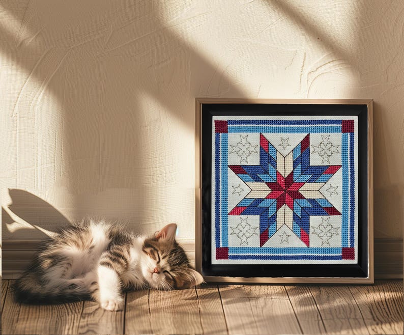 Stars - Red White & Blue - Cross Stitch Pattern of Quilt Block: Intermediate Chart (Digital PDF) image 3
