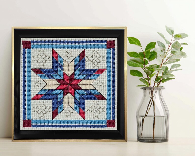 Stars - Red White & Blue - Cross Stitch Pattern of Quilt Block: Intermediate Chart (Digital PDF) image 11