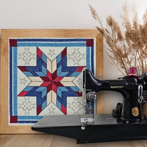 Stars - Red White & Blue - Cross Stitch Pattern of Quilt Block: Intermediate Chart (Digital PDF) image 1