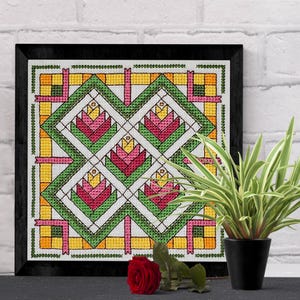 Wzór haftu krzyżykowego na blok patchworkowy „Ptak Rajski” – schemat średniozaawansowany (plik PDF w wersji cyfrowej) zdjęcie 1