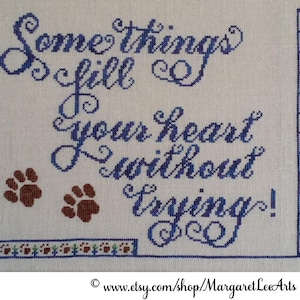 Paw Prints Cross Stitch Pattern: Heartfelt Saying (Digital PDF)