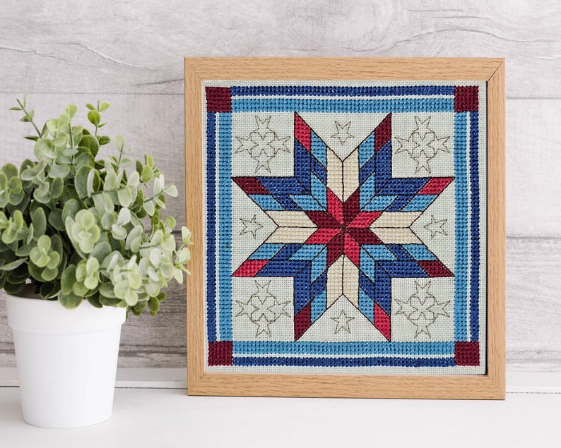 Stars - Red White & Blue - Cross Stitch Pattern of Quilt Block: Intermediate Chart (Digital PDF) image 10