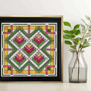 Wzór haftu krzyżykowego na blok patchworkowy „Ptak Rajski” – schemat średniozaawansowany (plik PDF w wersji cyfrowej) zdjęcie 10