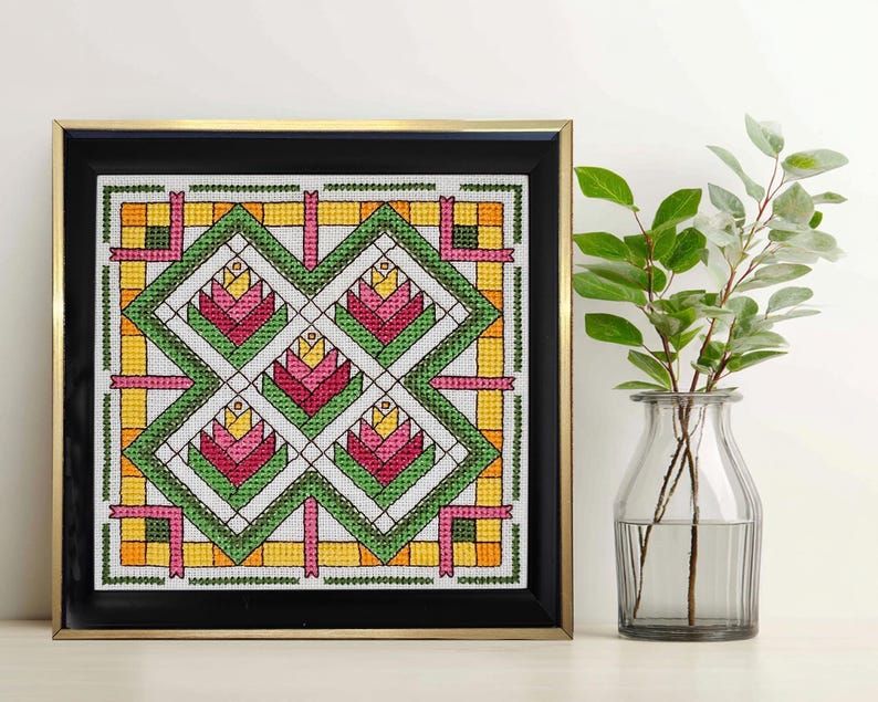 Wzór haftu krzyżykowego na blok patchworkowy „Ptak Rajski” – schemat średniozaawansowany (plik PDF w wersji cyfrowej) zdjęcie 10