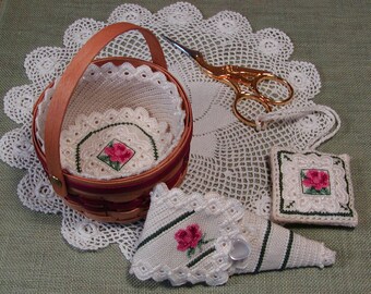 Counted Thread Mini Basket Liner Pattern: Rose Scissor Case Fob (Digital Download)