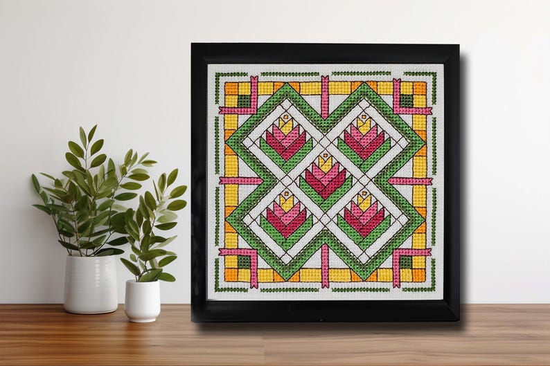 Wzór haftu krzyżykowego na blok patchworkowy „Ptak Rajski” – schemat średniozaawansowany (plik PDF w wersji cyfrowej) zdjęcie 4