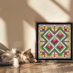 Wzór haftu krzyżykowego na blok patchworkowy „Ptak Rajski” – schemat średniozaawansowany (plik PDF w wersji cyfrowej) zdjęcie 8