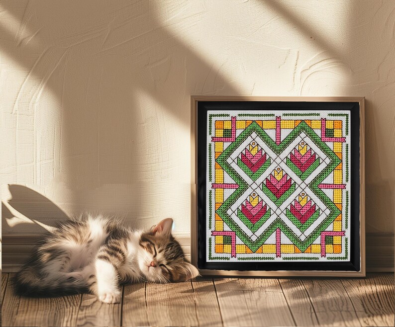 Wzór haftu krzyżykowego na blok patchworkowy „Ptak Rajski” – schemat średniozaawansowany (plik PDF w wersji cyfrowej) zdjęcie 8